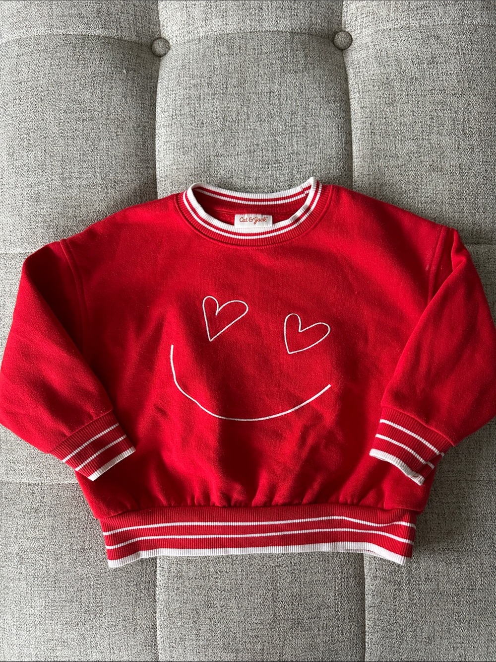 Cat & Jack Red Smiley Heart Eyes Sweatshirt